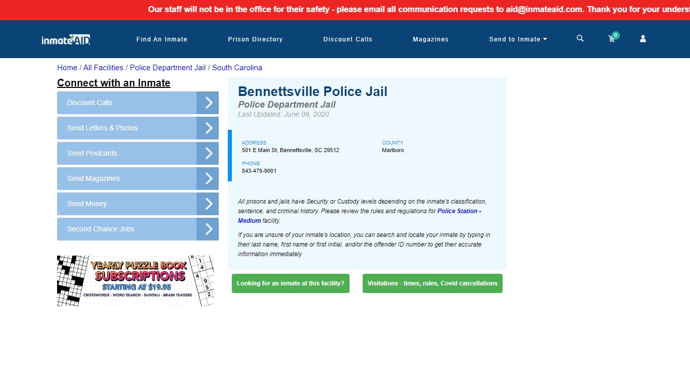 Bennettsville Police Jail & Inmate Search - Bennettsville, SC