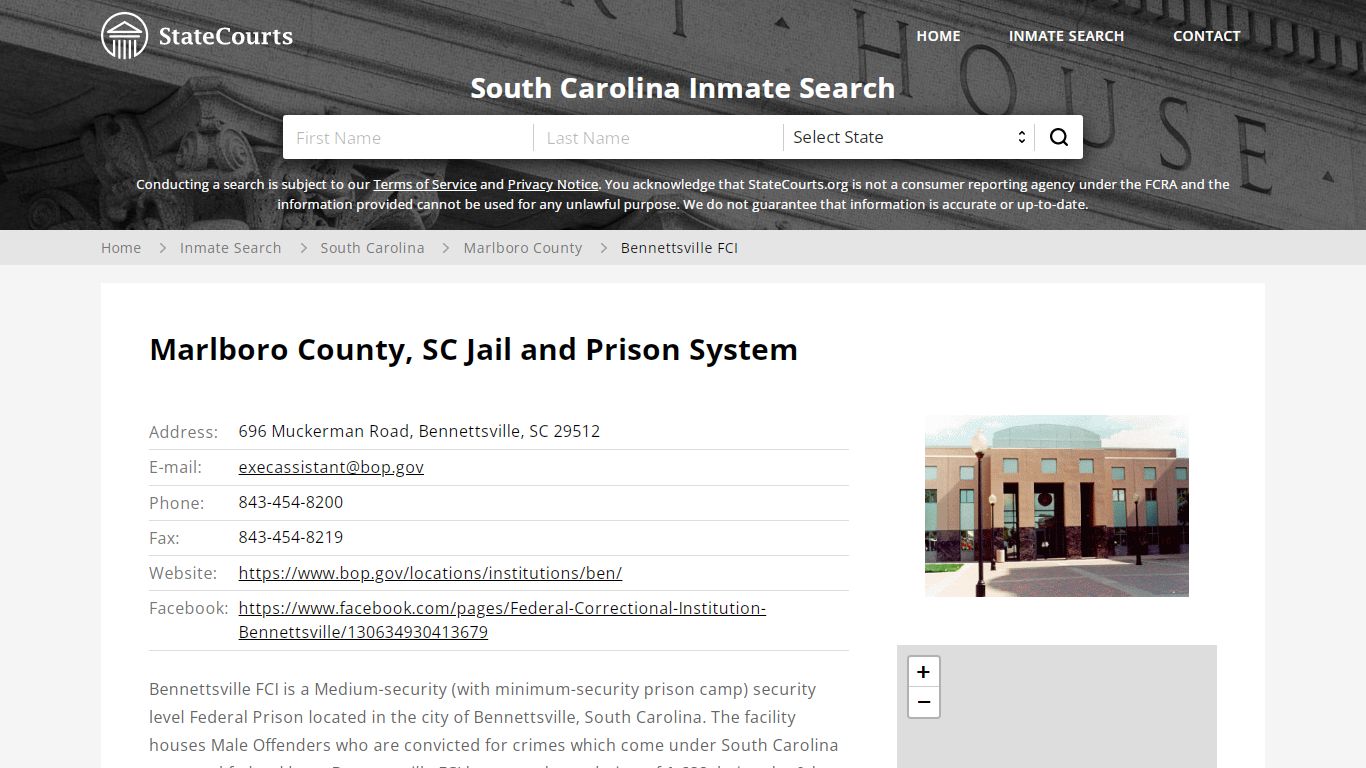Bennettsville FCI Inmate Records Search, South Carolina - StateCourts