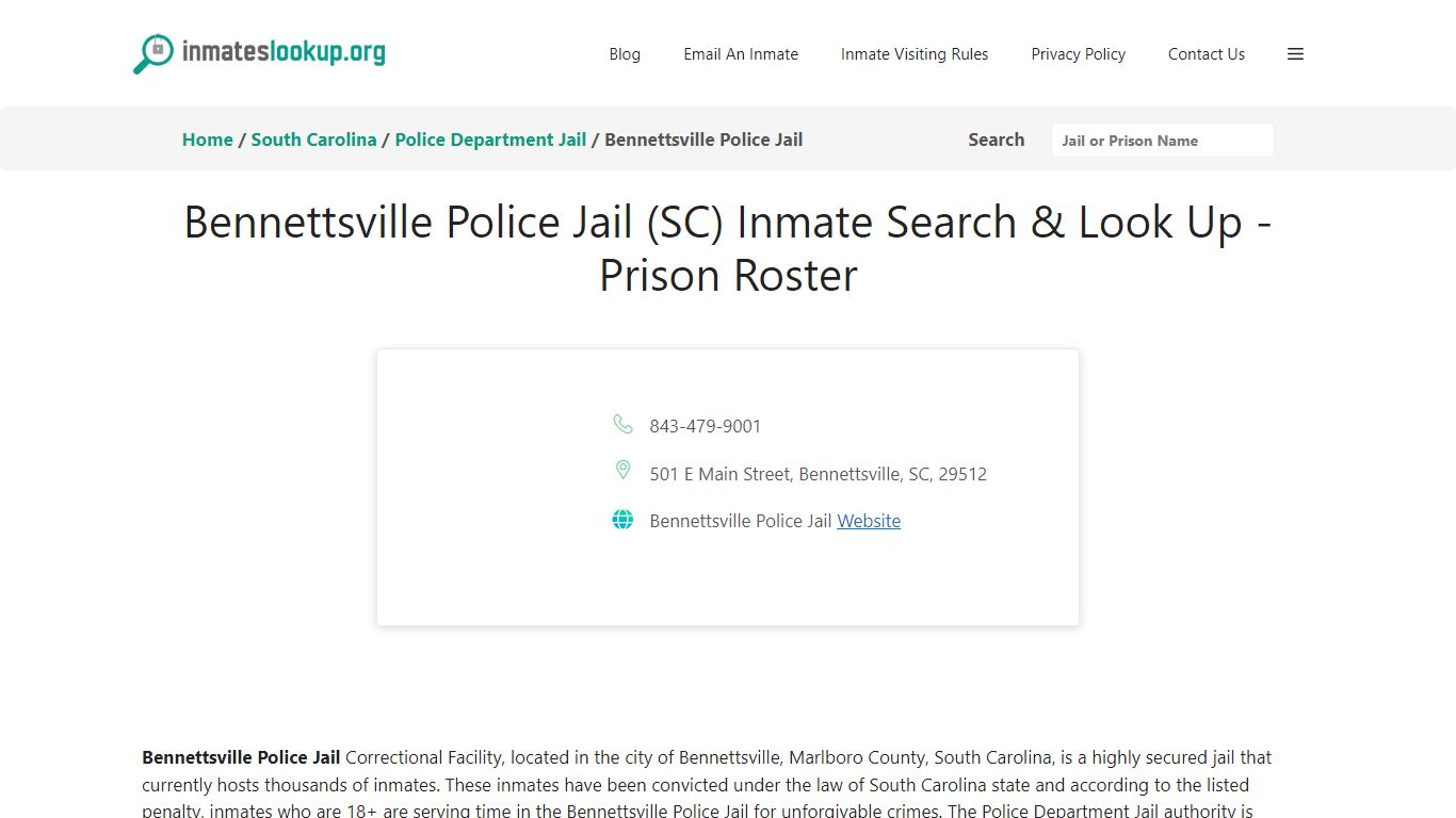 Bennettsville Police Jail (SC) Inmate Search & Look Up - Prison Roster